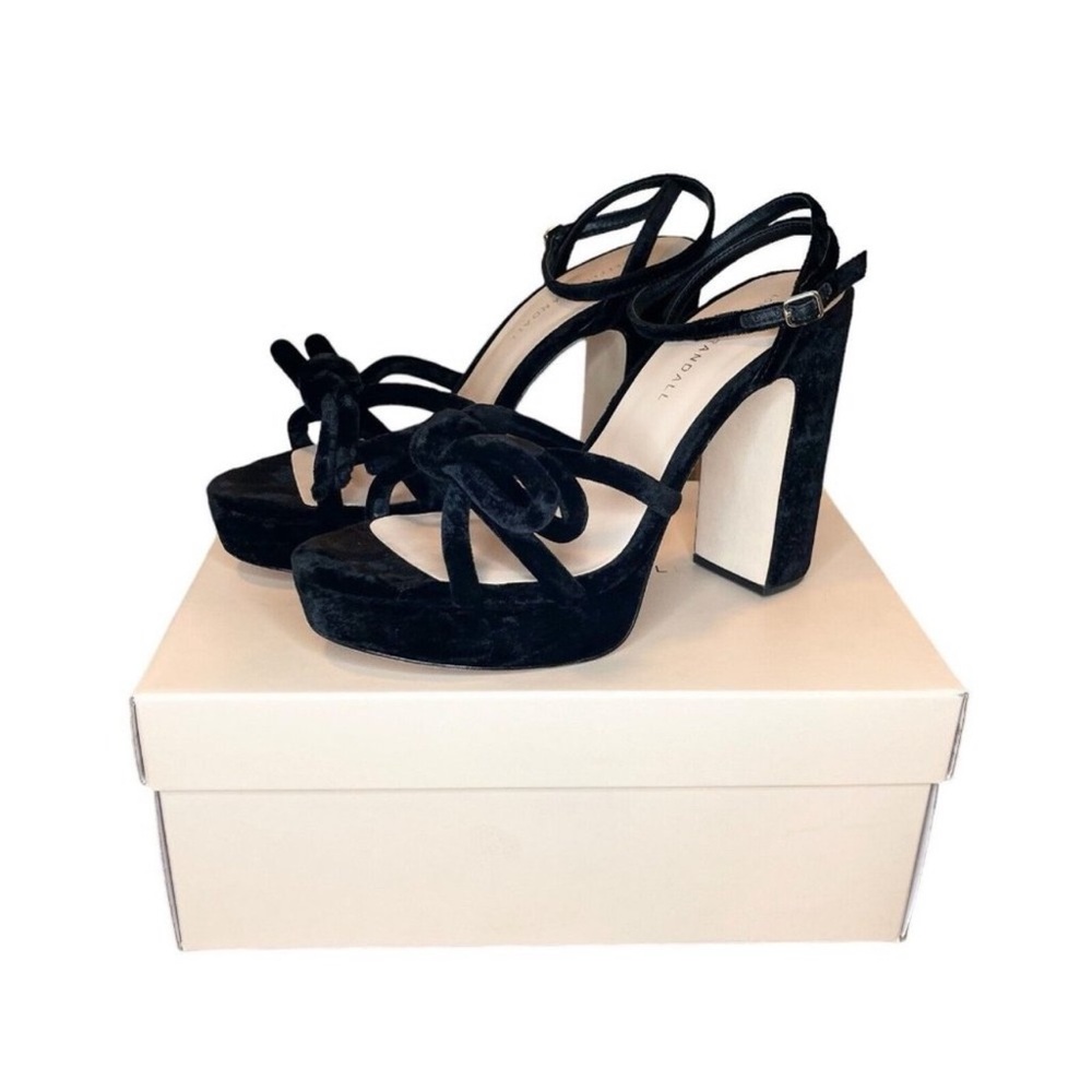Loeffler Randall Melany Knotted Bow Black Velvet Sandal Ankle Strap Strappy 8.5